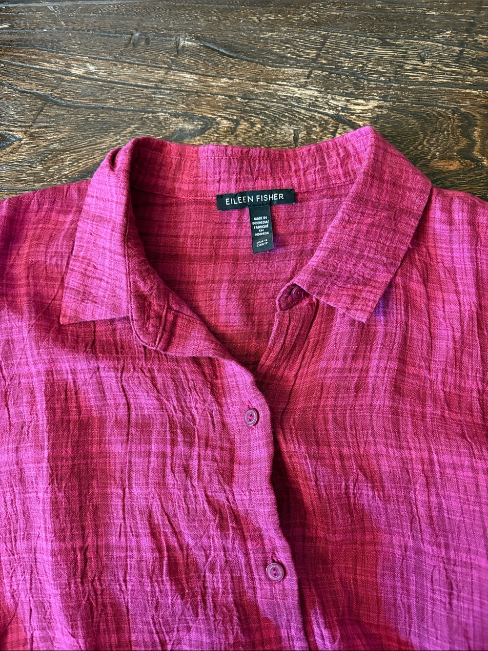 Eileen Fisher Sangria Plaid Organic Linen Sleeveless Shirt Dress Small - Picture 3 of 6